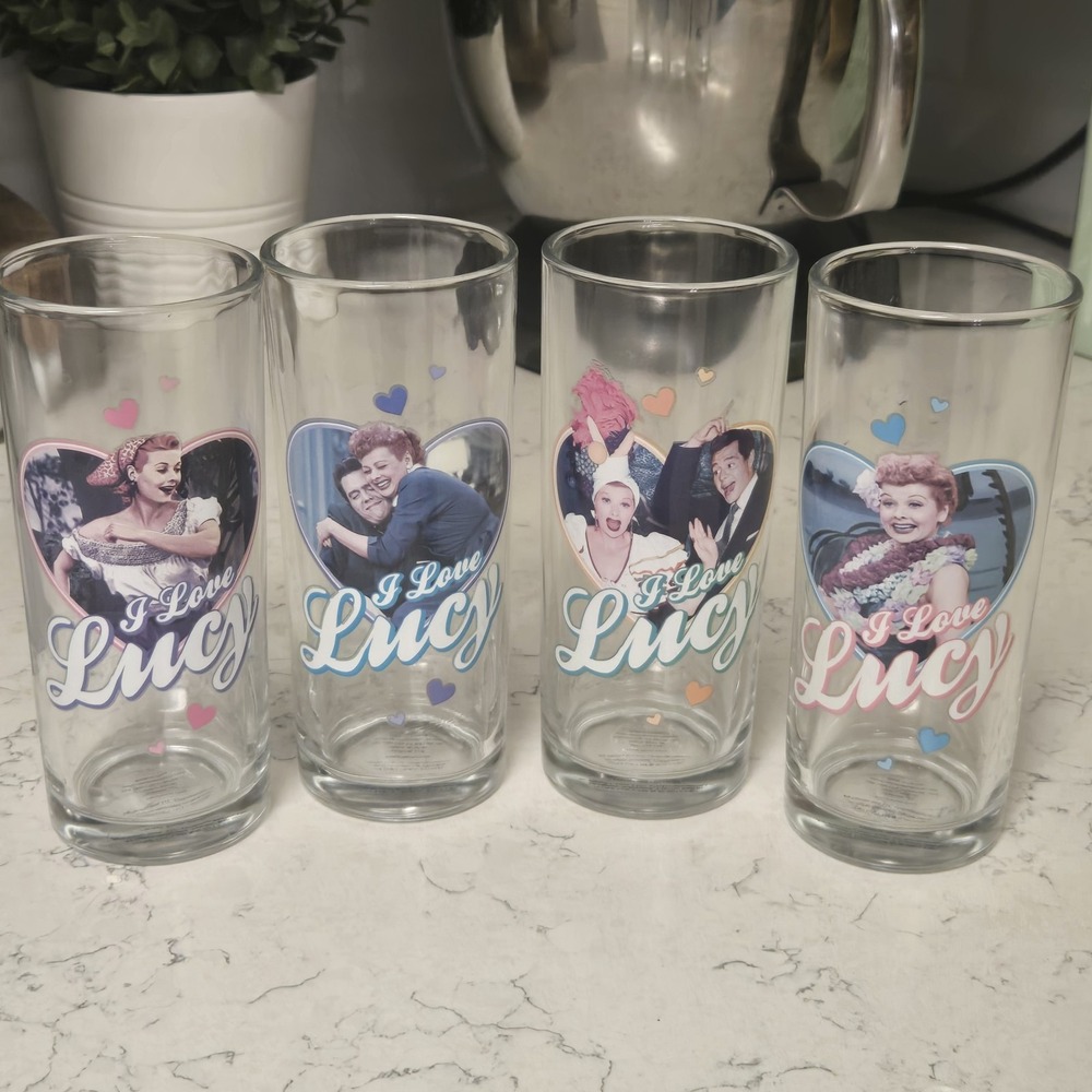 I Love Lucy 10 Oz Drinking Glasses 6" Lot‎ Of 4 2012 EXCELLENT CONDITION